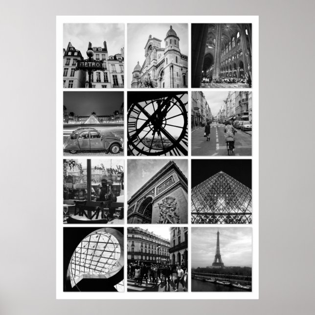 Póster Collage de fotografías en blanco y negro PARIS (Frente)