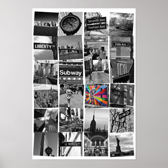 Póster Collage de fotografías en Nueva York, blanco (Frente)