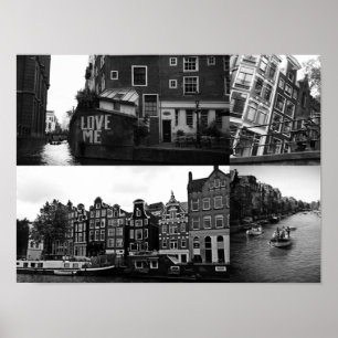 Póster Collage de fotos Amsterdam 3 en blanco y negro