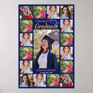 Póster Collage de Fotos Azul y Dorado 17 Felicitaciones G