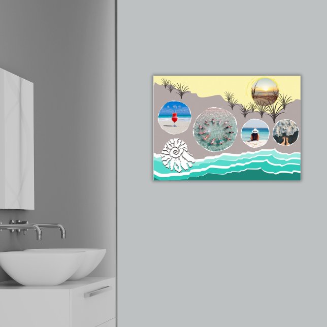 Póster Collage de fotos Beach Fun 5 (Summer Beach Fun 5 Photo Collage Poster, Bathroom)