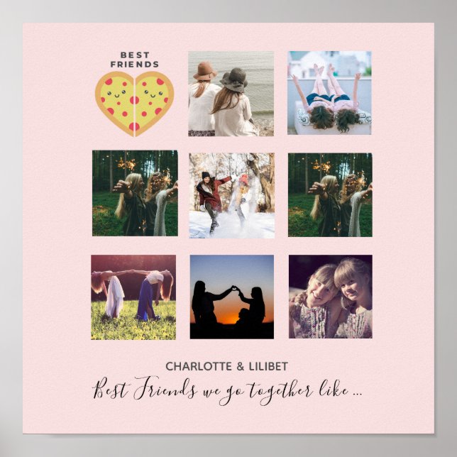 Póster Collage de fotos BFF Regalos Dusty PIZZA Pink Amig (Frente)