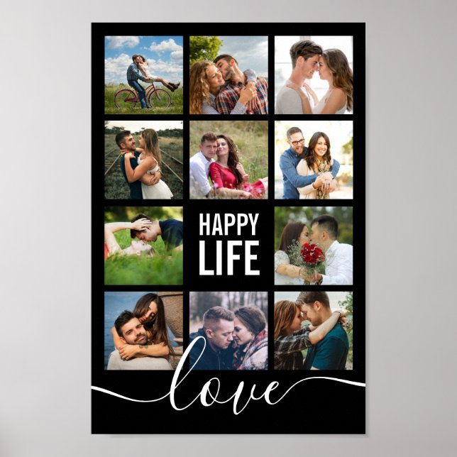 Póster Collage de fotos Boda negro feliz vida (Frente)