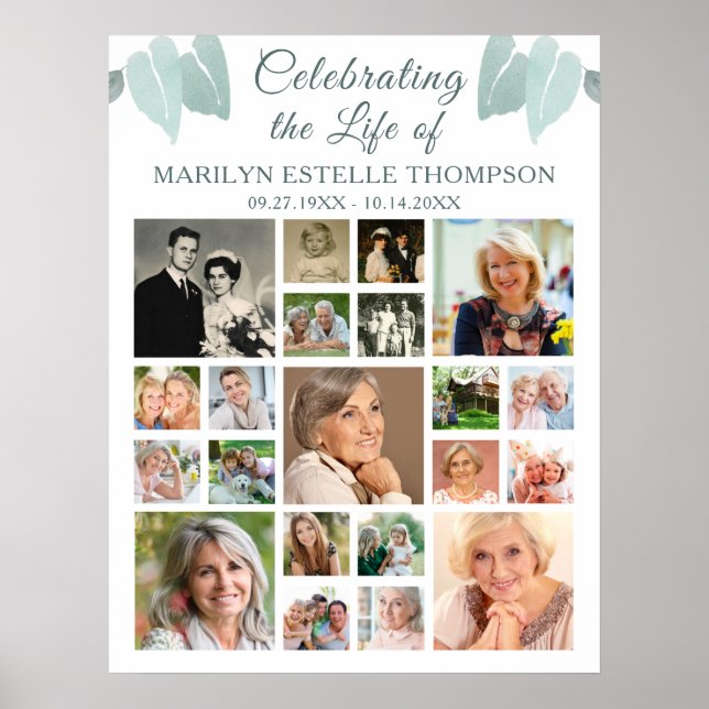 Póster Collage de Fotos Botánico de Corazón Hojas Memoria (Frente)