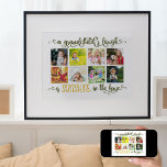 Póster Collage de fotos con Poster de citas para nietos<br><div class="desc">Impresión alegre y hogareña para tus abuelos. El diseño incluye ocho de tus propias fotos, mostradas en formato cuadrado sobre un fondo blanco, que se pueden editar, para adaptarse a tu decoración. La cita está escrita con caligrafía ornamentada en verde oliva y amarillo dorado. Se lee "la risa de un...</div>