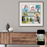 Póster Collage de fotos cuadrado contemporáneo para abuel<br><div class="desc">Collage de fotos personalizados de estilo contemporáneo con 8 fotos y una cita con letras a mano - perfecto para abuelos (¡o nietos!). Este diseño de moda tiene una paleta de colores verde salvia oscuro y verde plateado que se verá muy bien con una decoración tradicional y a la vez...</div>