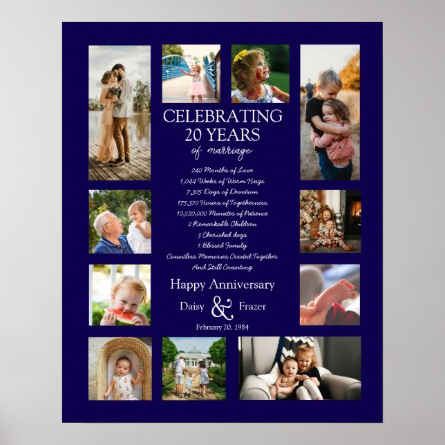 Póster Collage de fotos de 20 años de boda editable (Frente)