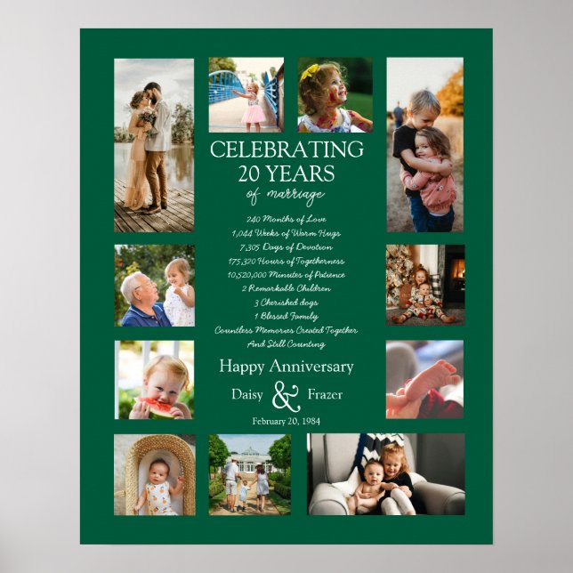 Póster Collage de fotos de 20 años de boda editable (Frente)
