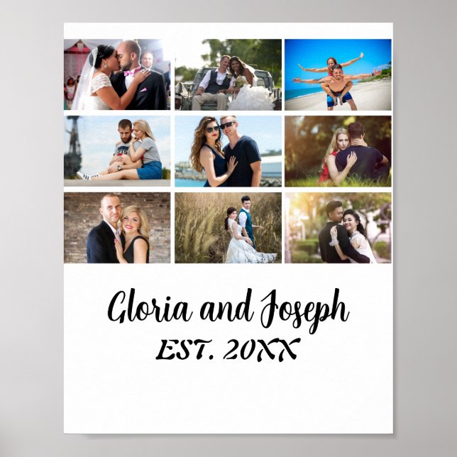 Póster Collage de fotos de aniversario Boda personalizado (Frente)
