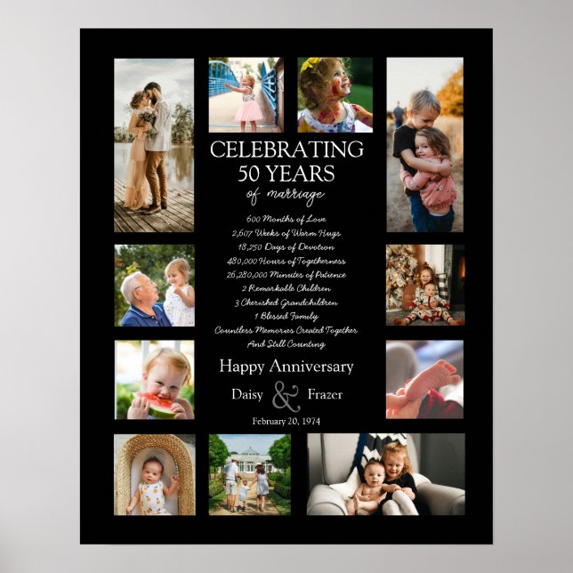 Póster Collage de fotos de aniversario de boda de 50 años (Frente)