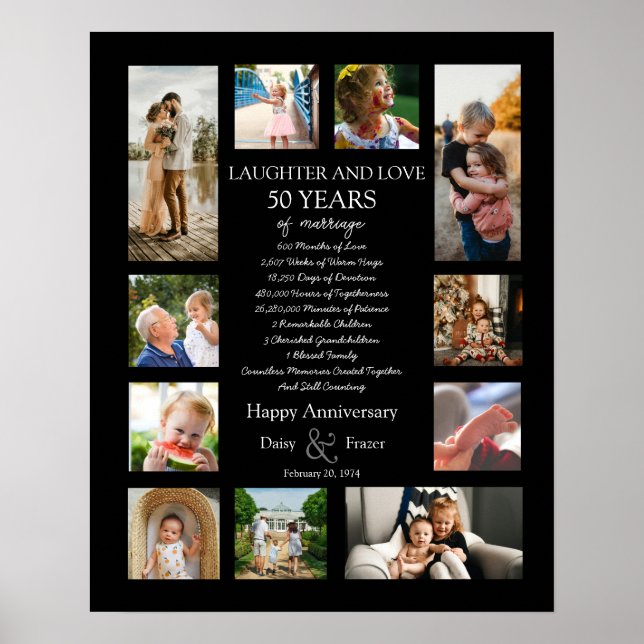 Póster Collage de fotos de aniversario de boda de 50 años (Frente)