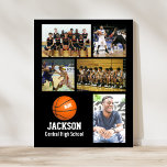 Póster Collage de fotos de baloncesto personalizado #<br><div class="desc">Este poster de collage de fotos de baloncesto personalizado incluye tus fotos favoritas de baloncesto, un gráfico de baloncesto naranja con el número de camiseta de tu jugador, y texto adicional como el nombre de tu jugador y/o nombre del equipo. Este diseño se ajusta con un color de fondo de...</div>
