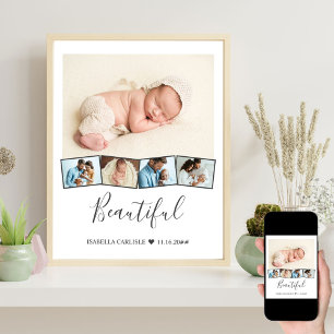 Póster Collage de fotos de bebé en franja en zigzag perso
