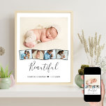 Póster Collage de fotos de bebé Zigzag Personalizado de t<br><div class="desc">Poster de collage de fotos para bebés con texto personalizado y tira de imágenes en zigzag. La plantilla está preparada para que añadas cinco fotos - la foto principal se usará como fondo y las 4 fotos restantes se mostrarán en una tira de imagen en zigzag a lo largo de...</div>