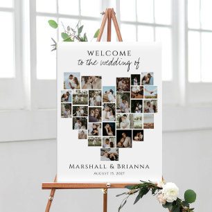 Póster Collage de Fotos de Corazón de Boda de Bienvenida