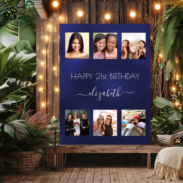 Póster Collage de fotos de cumpleaños azul marino BFF (Subido por el creador)