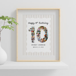 Póster Collage de fotos de cumpleaños número 10 de moda 8