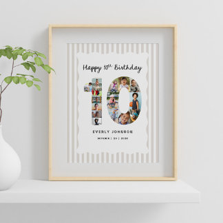 Póster Collage de fotos de cumpleaños número 10 de moda 8