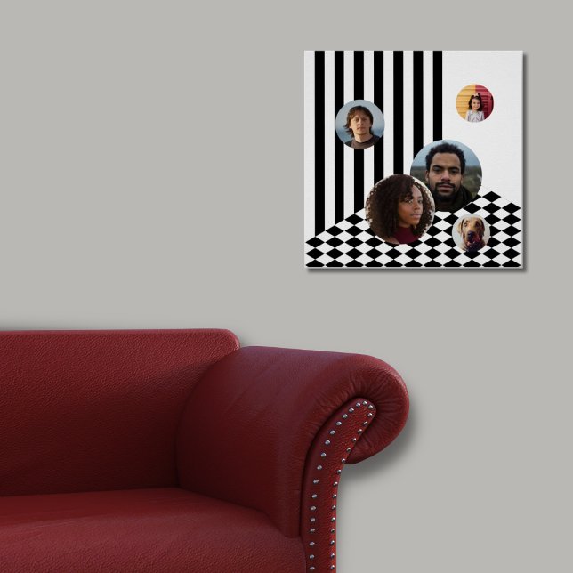 Póster Collage de fotos de familia Corrector de franjas b (Family Photo Collage White Black Stripes Checker Poster)