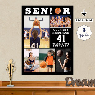 Póster Collage de fotos de graduación de baloncesto de 5