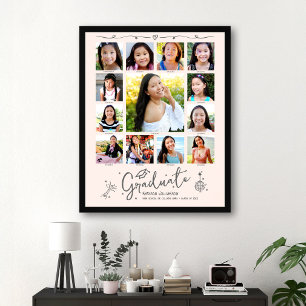 Póster Collage de fotos de graduación de rosa sonrojado K