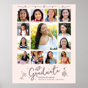Póster Collage de fotos de graduación de rosa sonrojado K
