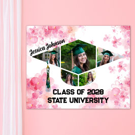 Póster Collage de fotos de Graduación Floral Rosa de Acua