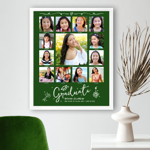Póster Collage de fotos de graduación verde K–12 con gara