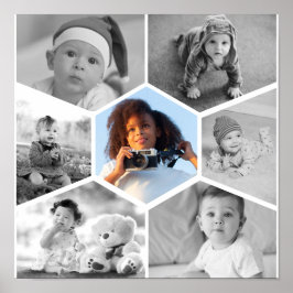 Póster Collage de fotos de hexágono blanco y negro