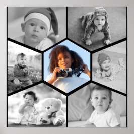 Póster Collage de fotos de hexágono blanco y negro