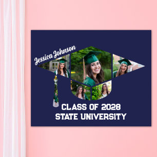 Póster Collage de fotos de la capa de graduación azul de
