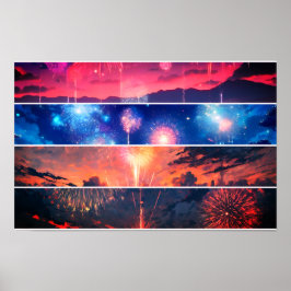 Póster Collage de fotos de paisajes de fuegos artificiale
