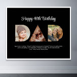 Póster Collage de fotos de papá recortando cumpleaños del<br><div class="desc">Celebra los momentos especiales con tu padre con este diseño de Collage de fotos de papá. Este diseño de personalizable es perfecto para crear un regalo personalizado y sincero para la celebración del Día del Padre y el Cumpleaños. Dibujar un hermoso collage con la palabra DAD, con momentos preciados, creando...</div>