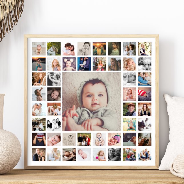 Póster Collage de fotos de Recuerdos familiares personali (Create a lovely collage of your memorable family photos with this poster that you can personalize.)