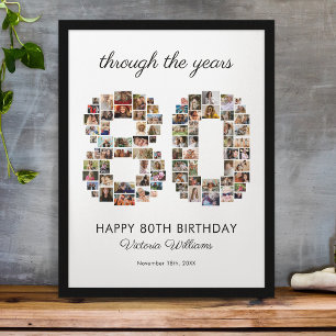 Póster Collage de fotos del 80 cumpleaños feliz