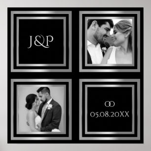 Póster Collage de fotos del día de la boda Poster blanco 
