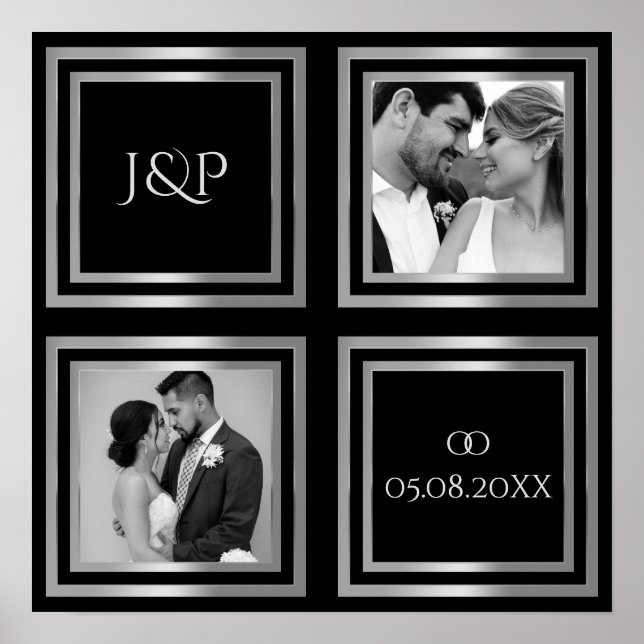 Póster Collage de fotos del día de la boda Poster blanco  (Frente)