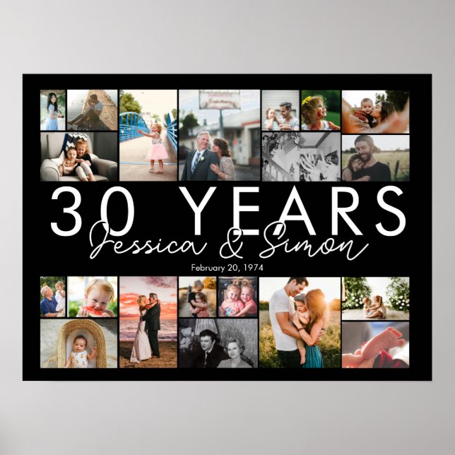 Póster Collage de fotos editable en aniversario de boda d (Frente)