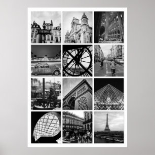 Póster Collage de fotos en blanco y negro PARÍS