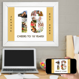 Póster Collage de fotos en forma de número 18 para cumple