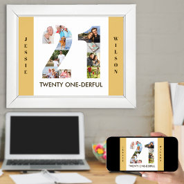 Póster Collage de fotos en número 21 cumpleaños número 21