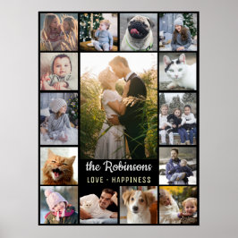 Póster Collage de fotos familiar 15 imágenes + Nombre neg