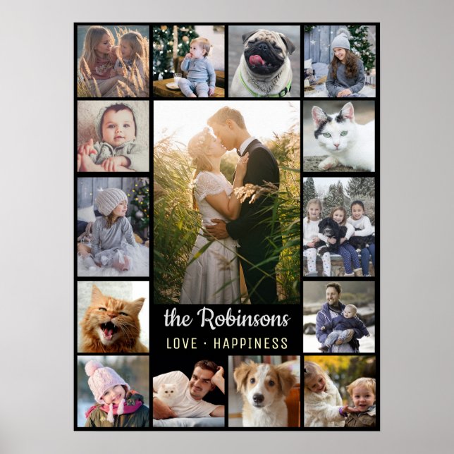 Póster Collage de fotos familiar 15 imágenes + Nombre neg (Frente)