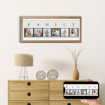 Póster Collage de fotos FAMILIAR 6 Personalizado de tira<br><div class="desc">Impresión poster personalizada con la palabra FAMILIA escrita encima de tus fotos. La plantilla de fotos está configurada para que añadas 6 de tus imágenes favoritas, que se muestran en formato cuadrado en un sencillo collage de fotos de estilo tira. Esta elegante y elegante pieza personalizado tiene una paleta de...</div>
