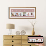 Póster Collage de fotos FAMILIAR 6 Personalizado rosa de<br><div class="desc">Impresión poster personalizada con la palabra FAMILIA escrita encima de tus fotos. La plantilla de fotos está configurada para que añadas 6 de tus imágenes favoritas, que se muestran en formato cuadrado en un sencillo collage de fotos de estilo tira. Esta elegante pieza personalizado tiene una paleta de colores suaves...</div>