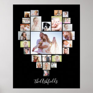 Póster Collage de fotos familiar Corazón 25 imágenes Nomb