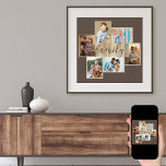 Póster Collage de fotos familiar Madera Aspecto Marco Mar<br><div class="desc">Collage de fotos familiares con 6 de tus fotos favoritas, caligrafía y apariencia de madera clara. La plantilla de fotos está lista para que agregue sus fotos, que se muestran en formato horizontal y vertical. El color de fondo y la palabra "familia" son de color marrón y usted puede editar...</div>