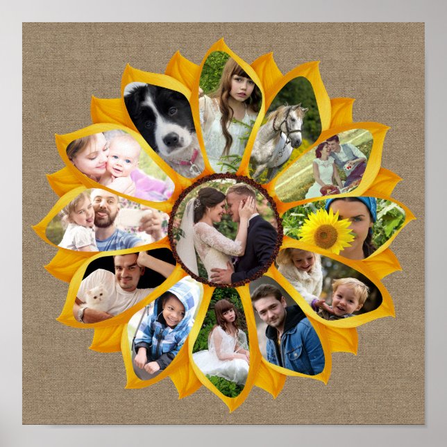 Póster Collage de fotos familiar Sunflower Burlap 13 foto (Frente)