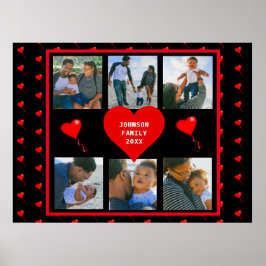 Póster Collage de fotos familiares Corazón familiar Fondo