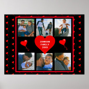 Póster Collage de fotos familiares Corazón familiar Fondo